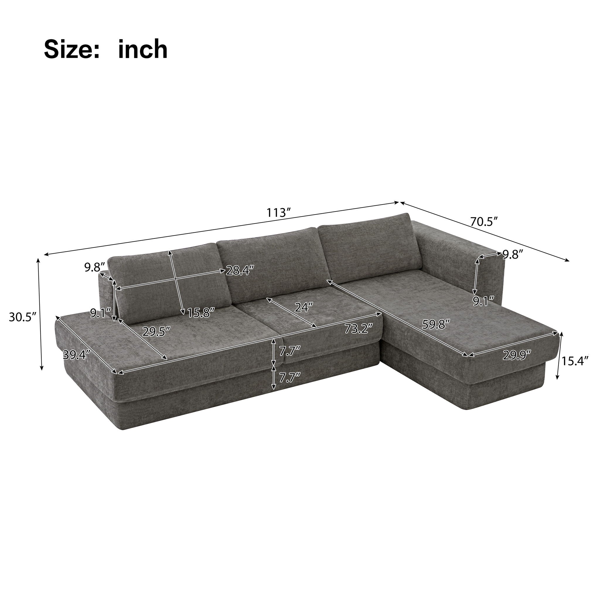 L-Shaped Modular Sofa With Double Layer Cushion by HouseOfZazla