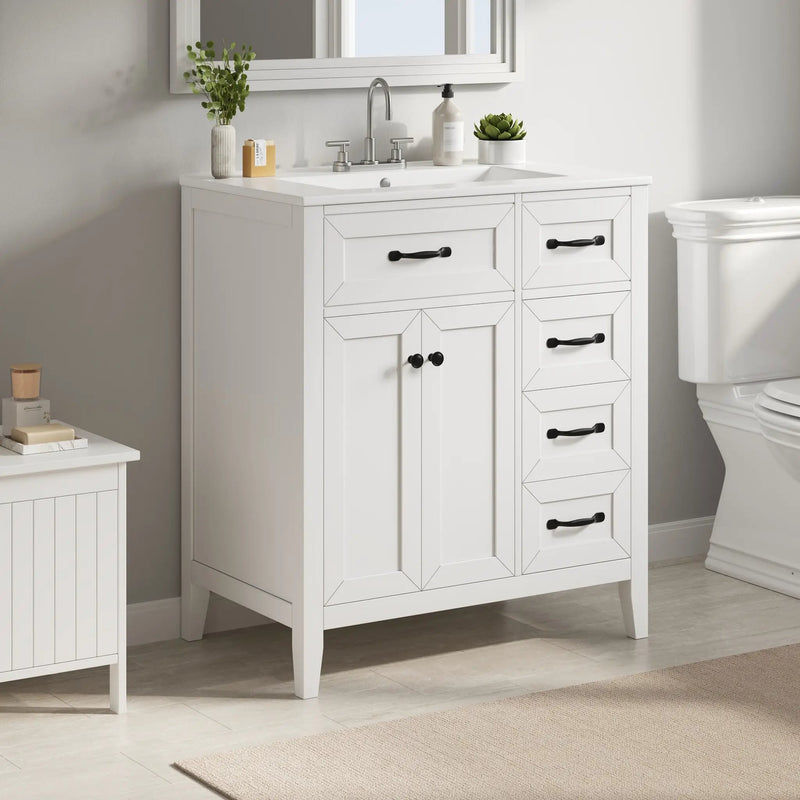 30" White Bathroom Vanity with Ceramic Sink by HouseOfZazla