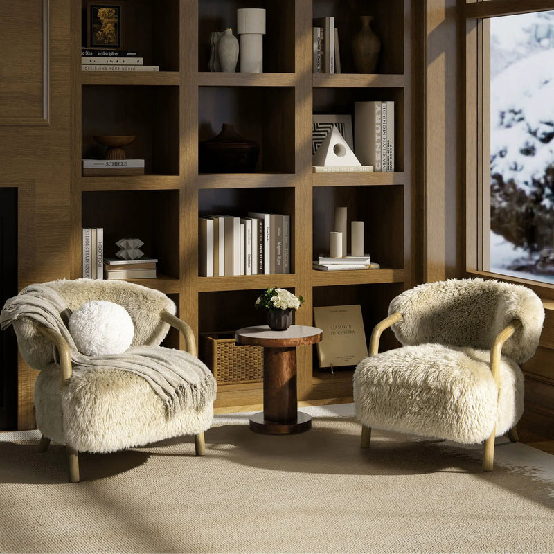 Becker - Rustic Oak Sheepskin Upholstered Accent Arm Chair - Taupe Beige by HouseOfZazla
