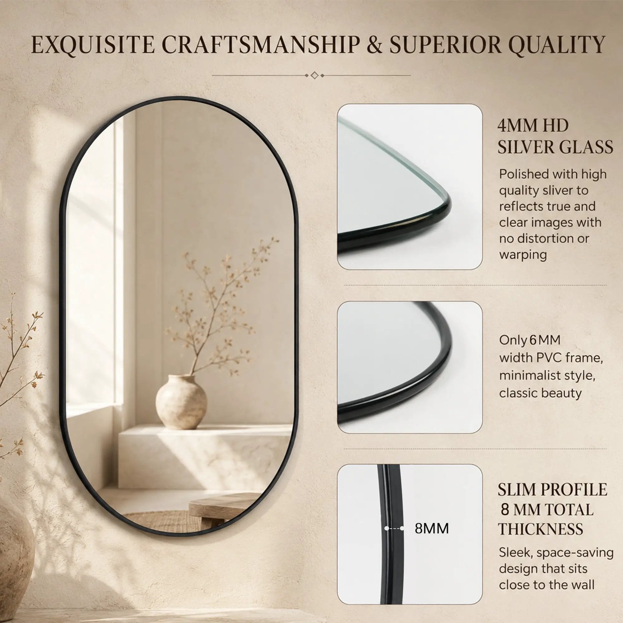 Black PVC Frame Mirror 18X40 Inch by HouseOfZazla