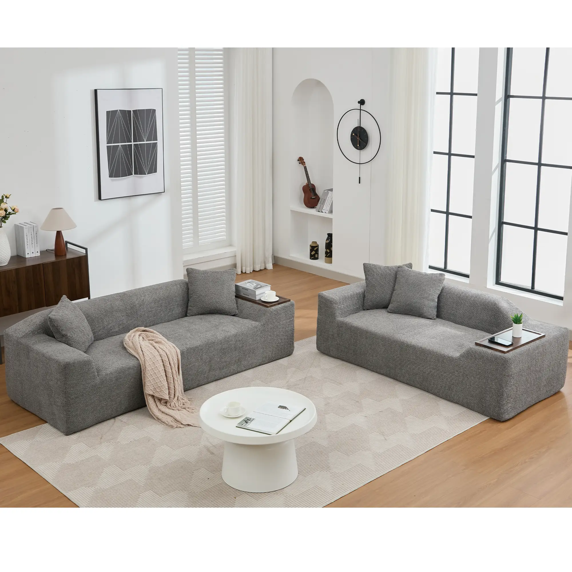 Modern 2 Piece Boucle Cloud Sofa Set by HouseOfZazla