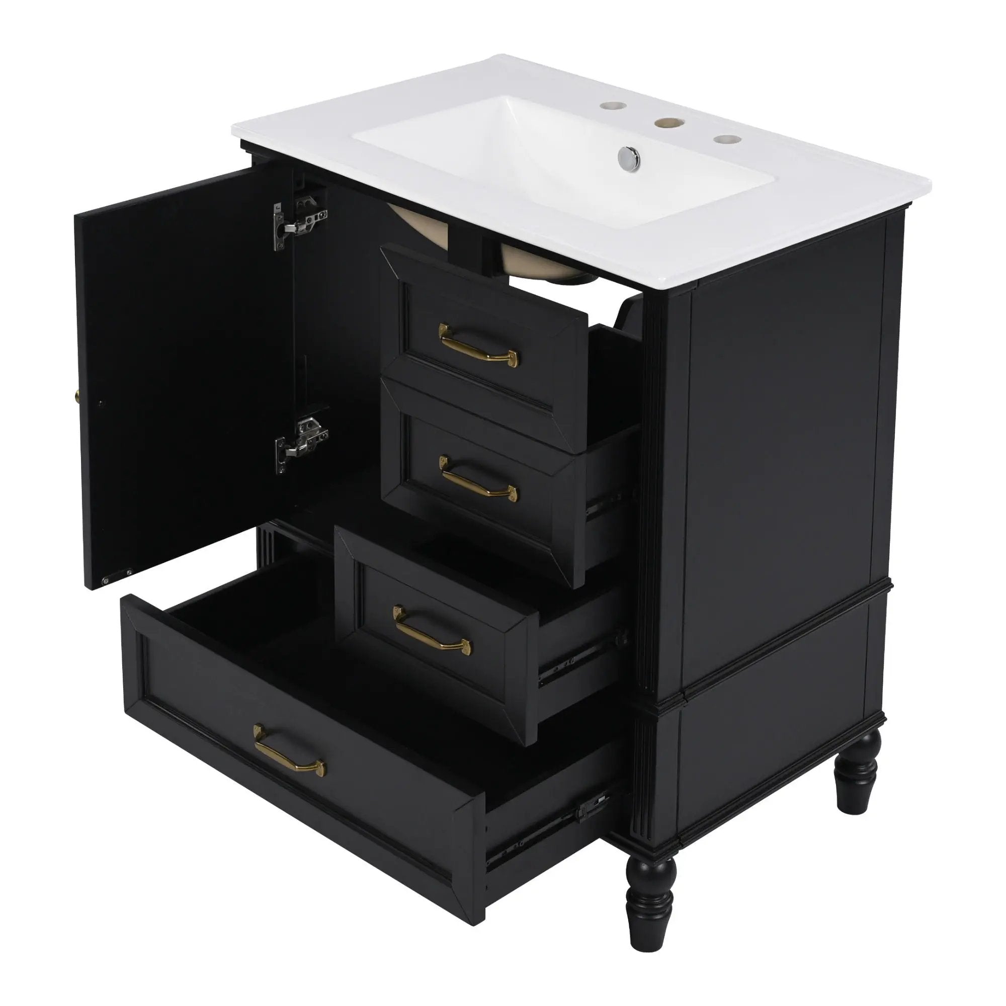 30" Bathroom Vanity With Sink, 3 Drawers, Adjustable Feet