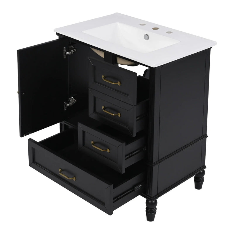 30" Bathroom Vanity With Sink, 3 Drawers, Adjustable Feet
