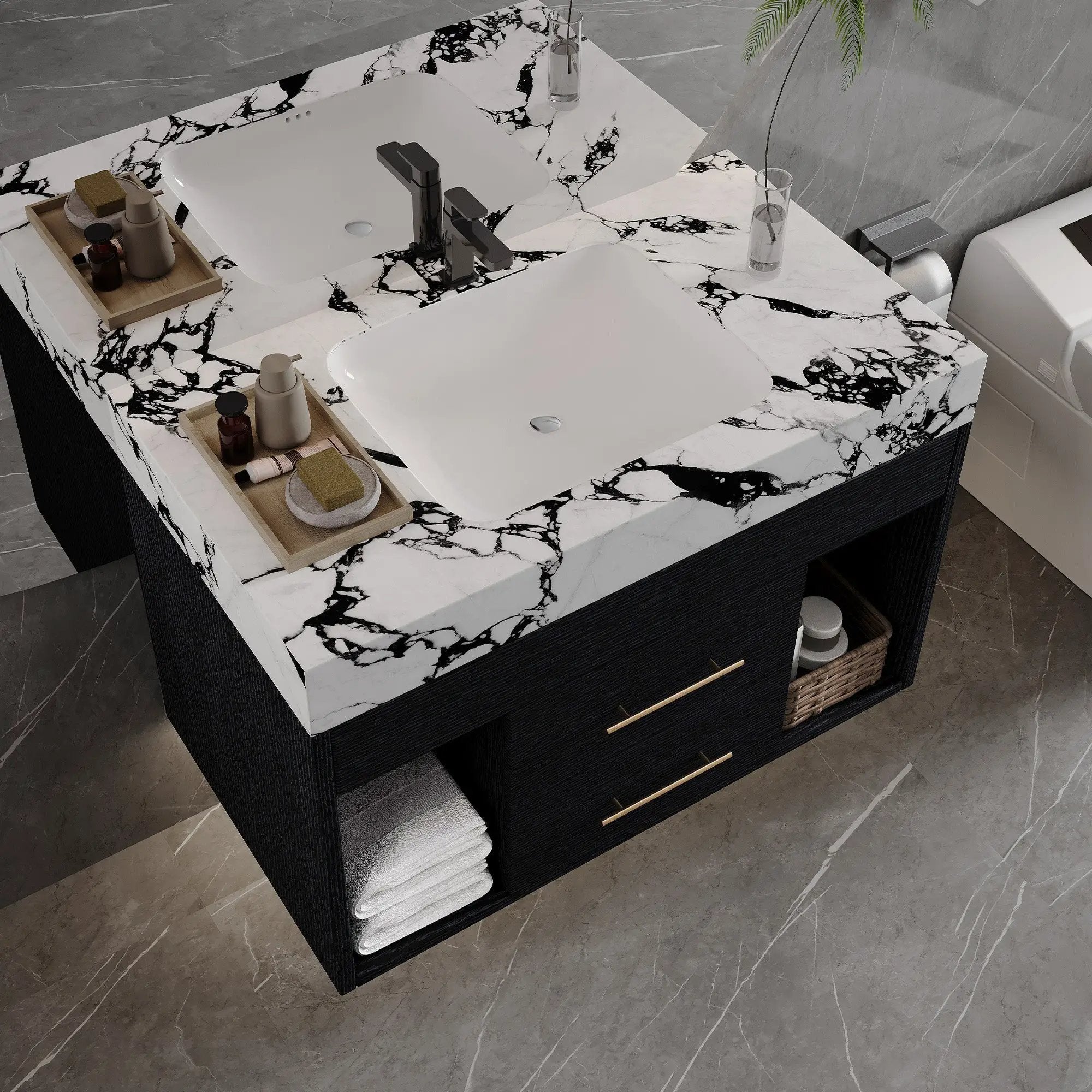 29.9" Modern Floating Bathroom Vanity with Sintered Stone Top by HouseOfZazla
