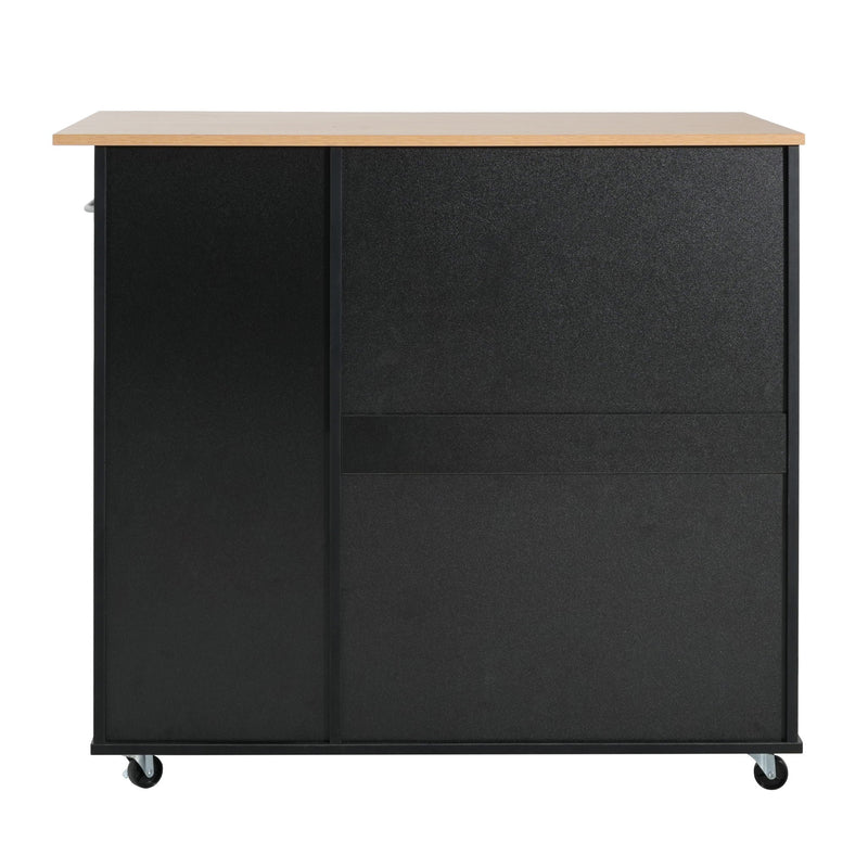 Mobile Kitchen Cart With Storage With 2 Doors, 3 Drawers & Adjustable Shelf - Black / Natural by HouseOfZazla