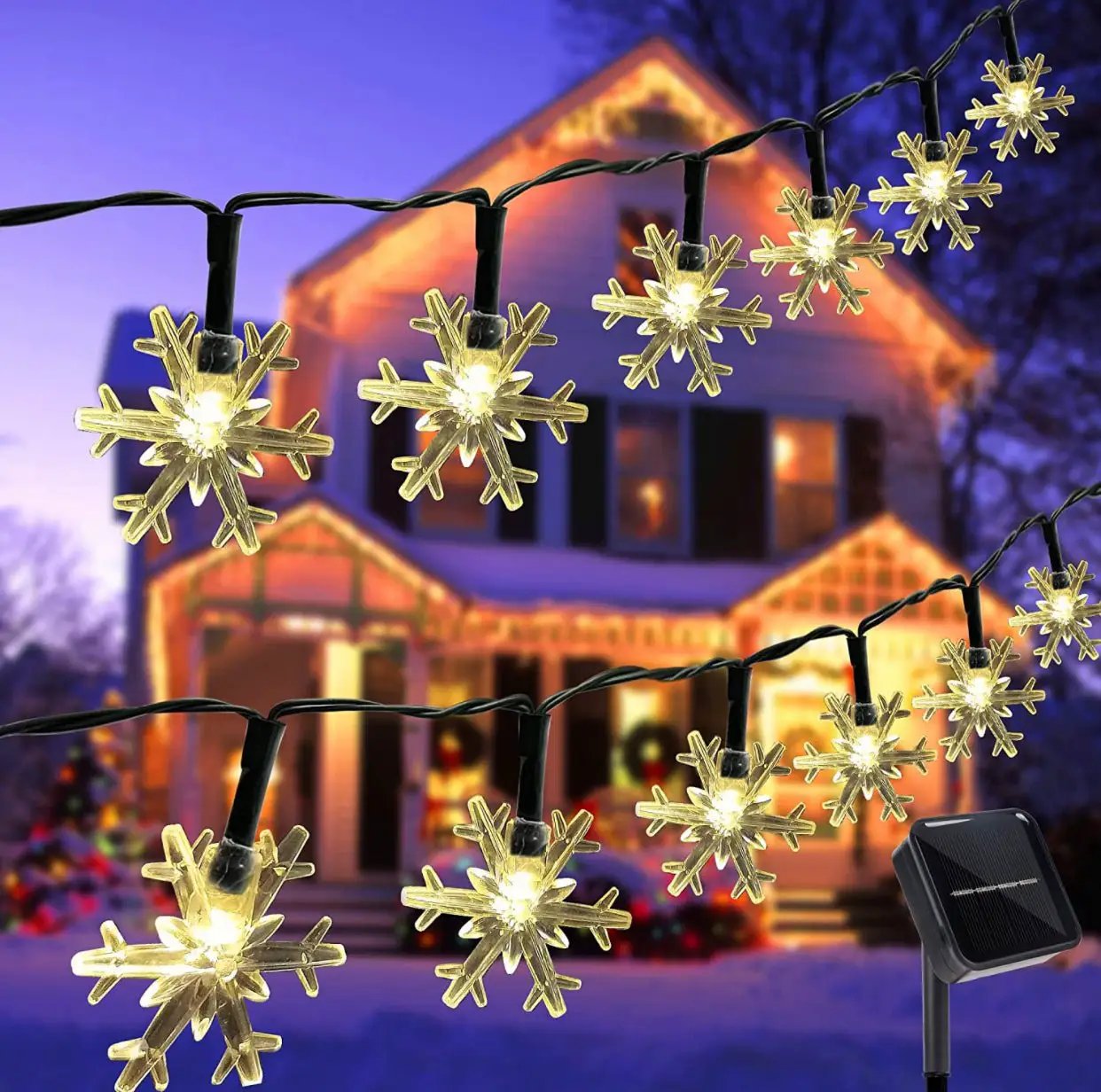 33Ft Solar Snowflake Twinkle Star String Lights, 100 LED Outdoor 8 Lighting Modes & Waterproof by Outdoor Solar Outlet