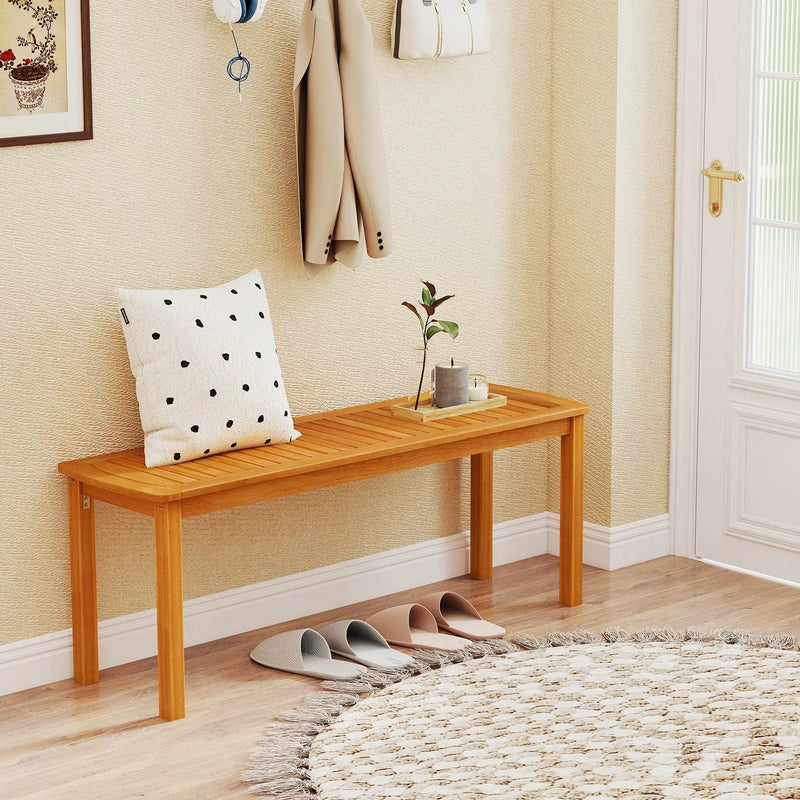 Set of 2 Acacia wood outdoor bench with slatted seat for garden by DirectDeals