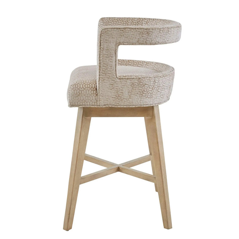 Design Swivel Counter Stool With Low Back Support Polyester And Solid Wood - Cream by Unique Piece Furniture