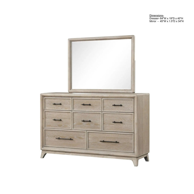 8 Drawers Dresser With Mirror, Bedroom Furniture - Oak by HouseOfZazla