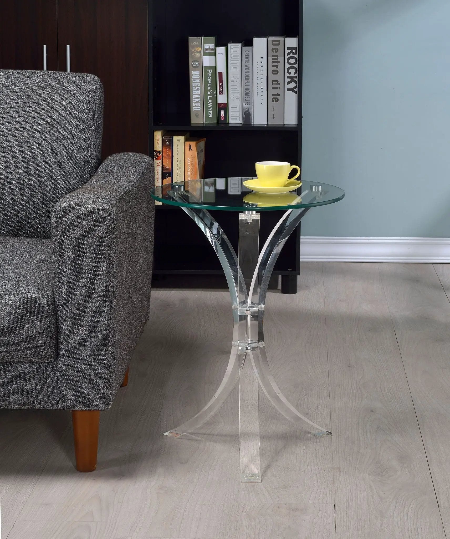 Laning Round Glass Top Acrylic Side Table Clear by Unique Piece Furniture