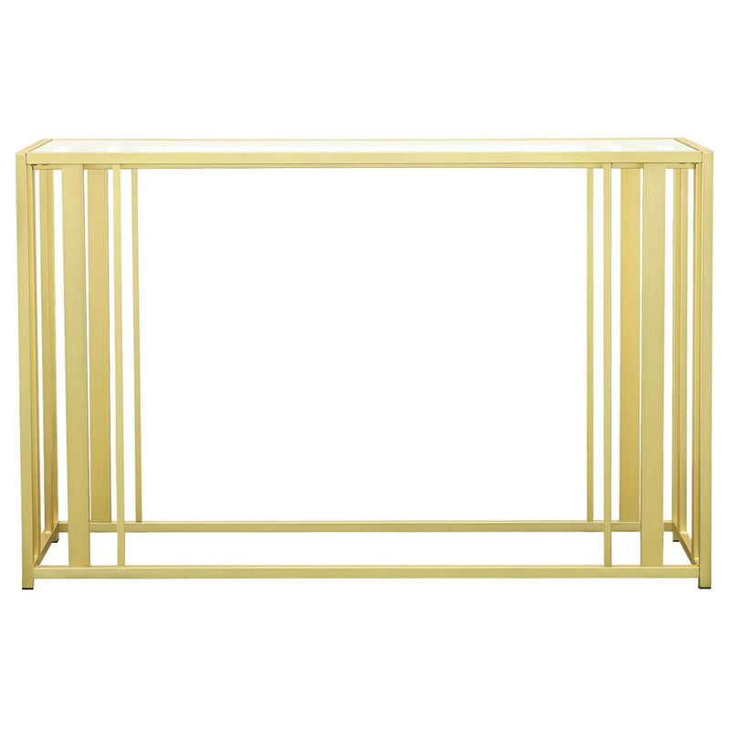 Adri Glass Top Entryway Console Table Matte Brass by Unique Piece Furniture
