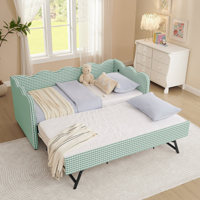 Cozy Gingham Daybed with Trundle Twin Size Sofa Bed No Box Spring Needed by HouseOfZazla