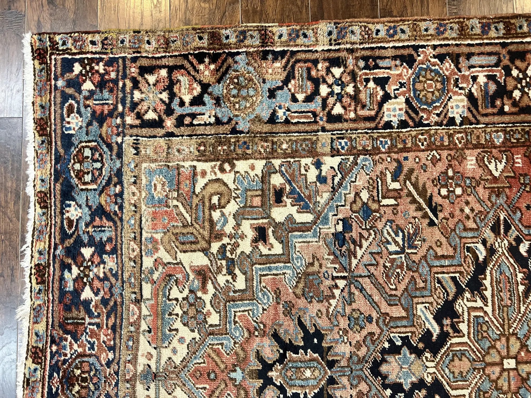 Antique Persian Heriz Rug 6x8, Geometric Medallion, 1920s Oriental Carpet, Handmade Wool Rug by Jewel Rugs