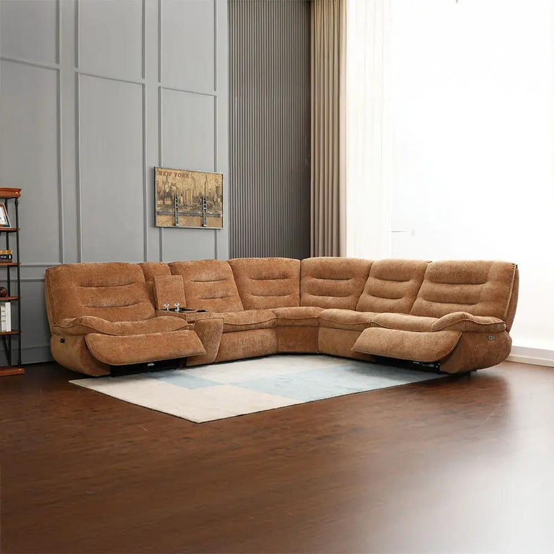 Emmy - Power Motion Sectional Sofa - Orange Chenille by Unique Piece Furniture