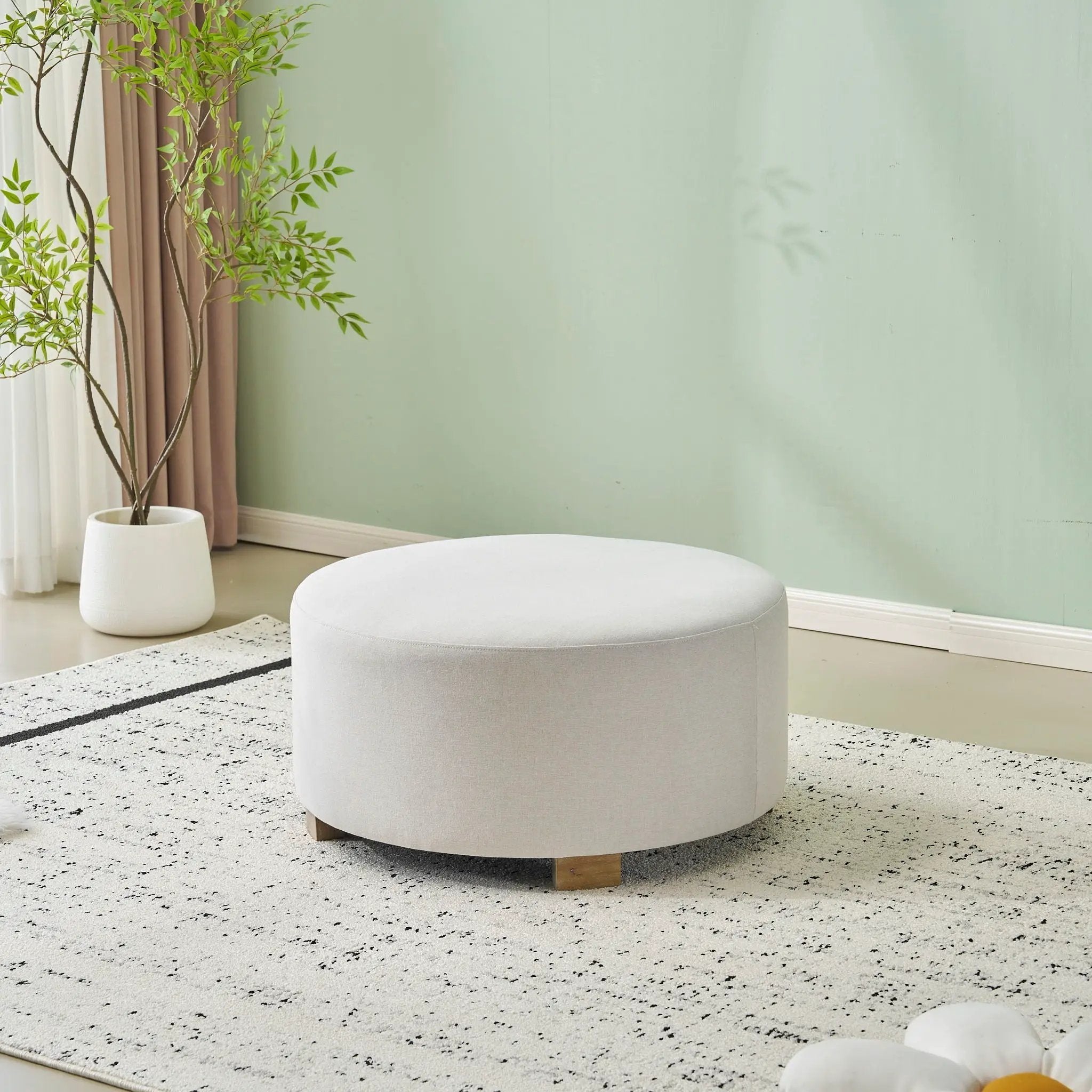 Round Ottoman, Minimalist Footstool - White by HouseOfZazla