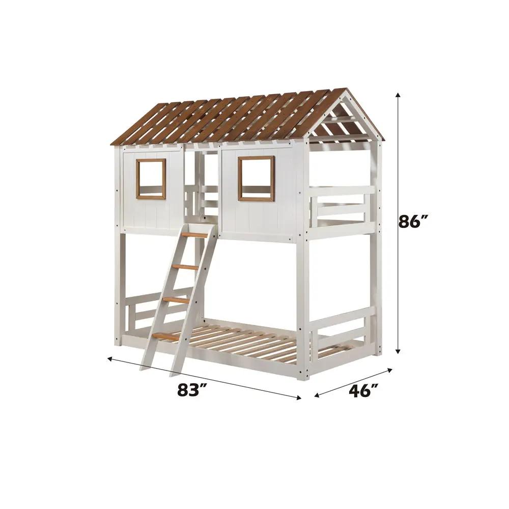 Inara - Twin Over Twin Bunk Bed - White & Rustic Oak by Unique Piece Furniture