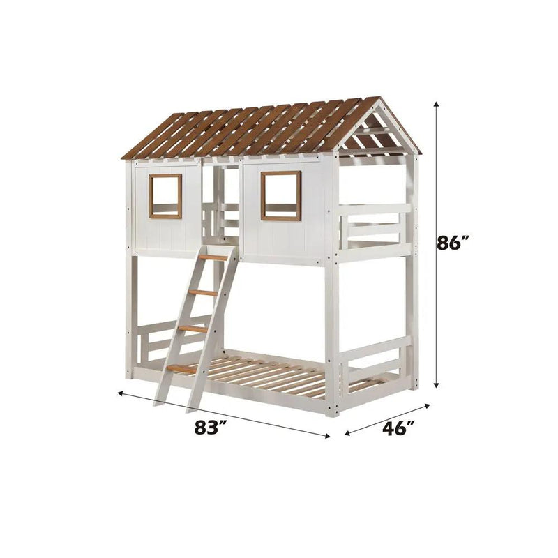 Inara - Twin Over Twin Bunk Bed - White & Rustic Oak by Unique Piece Furniture
