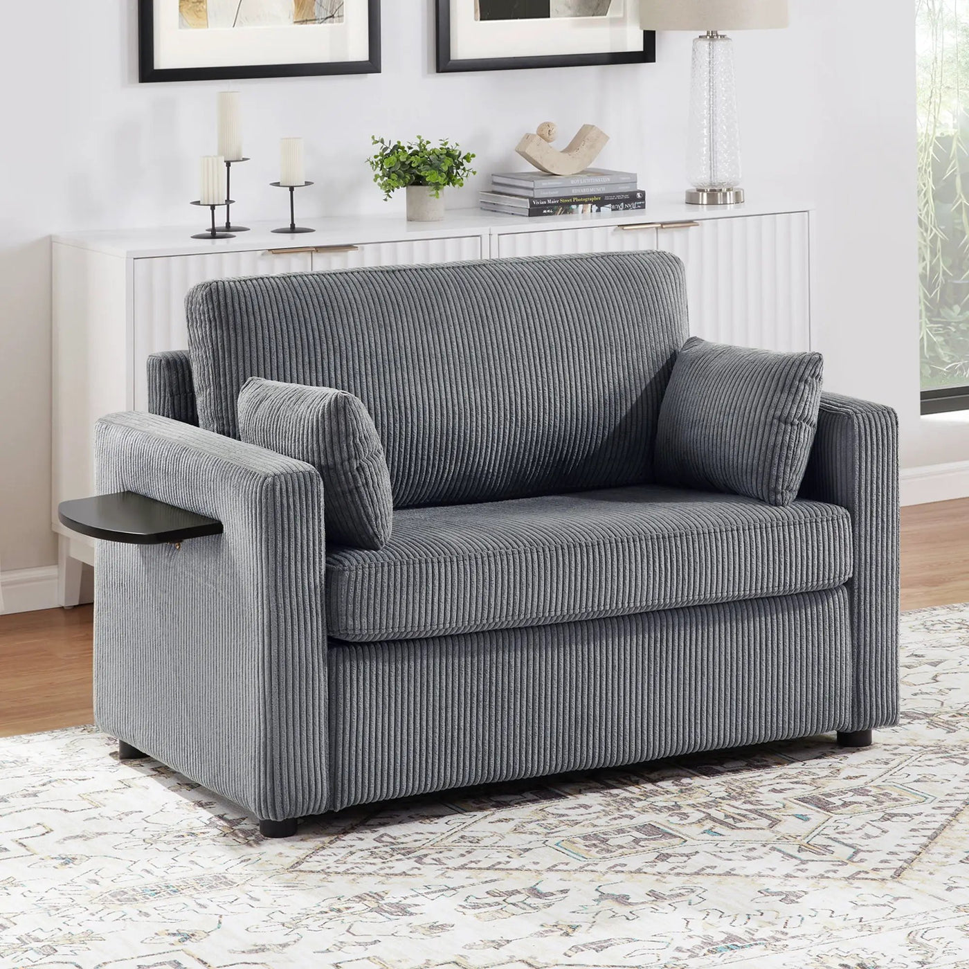 Sleeper Sofa With Foldable Mattress, USB Ports, Side Table & Storage Pocket by HouseOfZazla