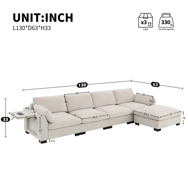 130" Modular Sectional Sofa by HouseOfZazla