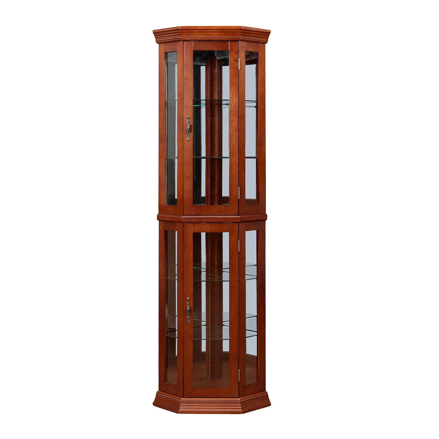 Corner Curio Cabinet With Lights, Adjustable Tempered Glass Shelves, Mirrored Back, Display Cabinet (E26 Light Bulb Not Included) by Unique Piece Furniture
