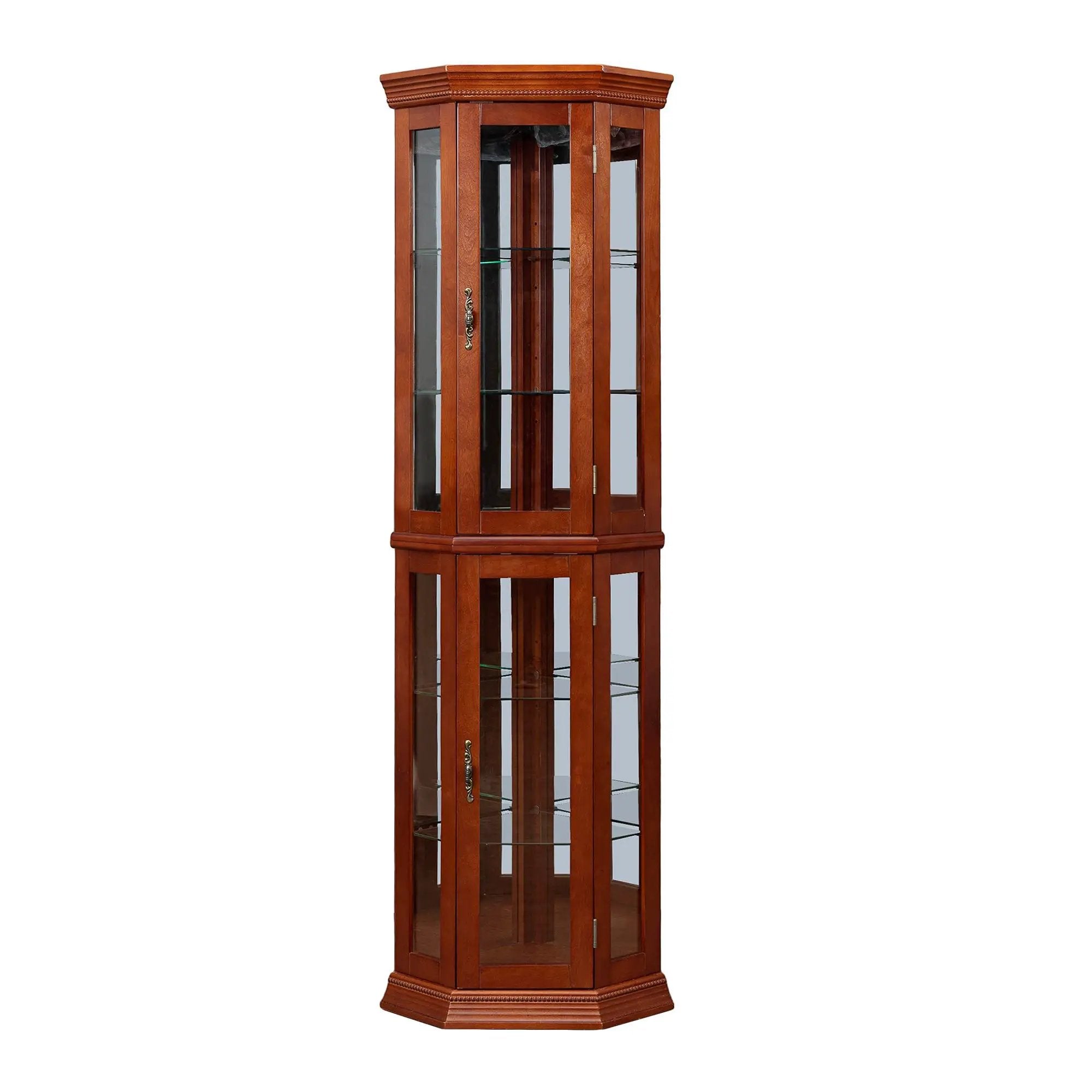 Corner Curio Cabinet With Lights, Adjustable Tempered Glass Shelves, Mirrored Back, Display Cabinet (E26 Light Bulb Not Included) by Unique Piece Furniture