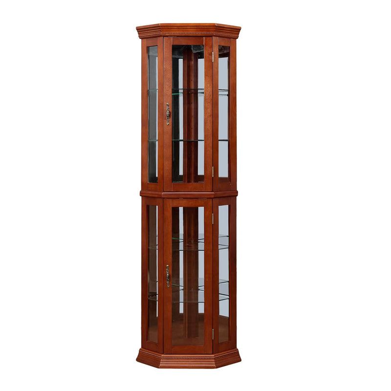 Corner Curio Cabinet With Lights, Adjustable Tempered Glass Shelves, Mirrored Back, Display Cabinet (E26 Light Bulb Not Included) by Unique Piece Furniture