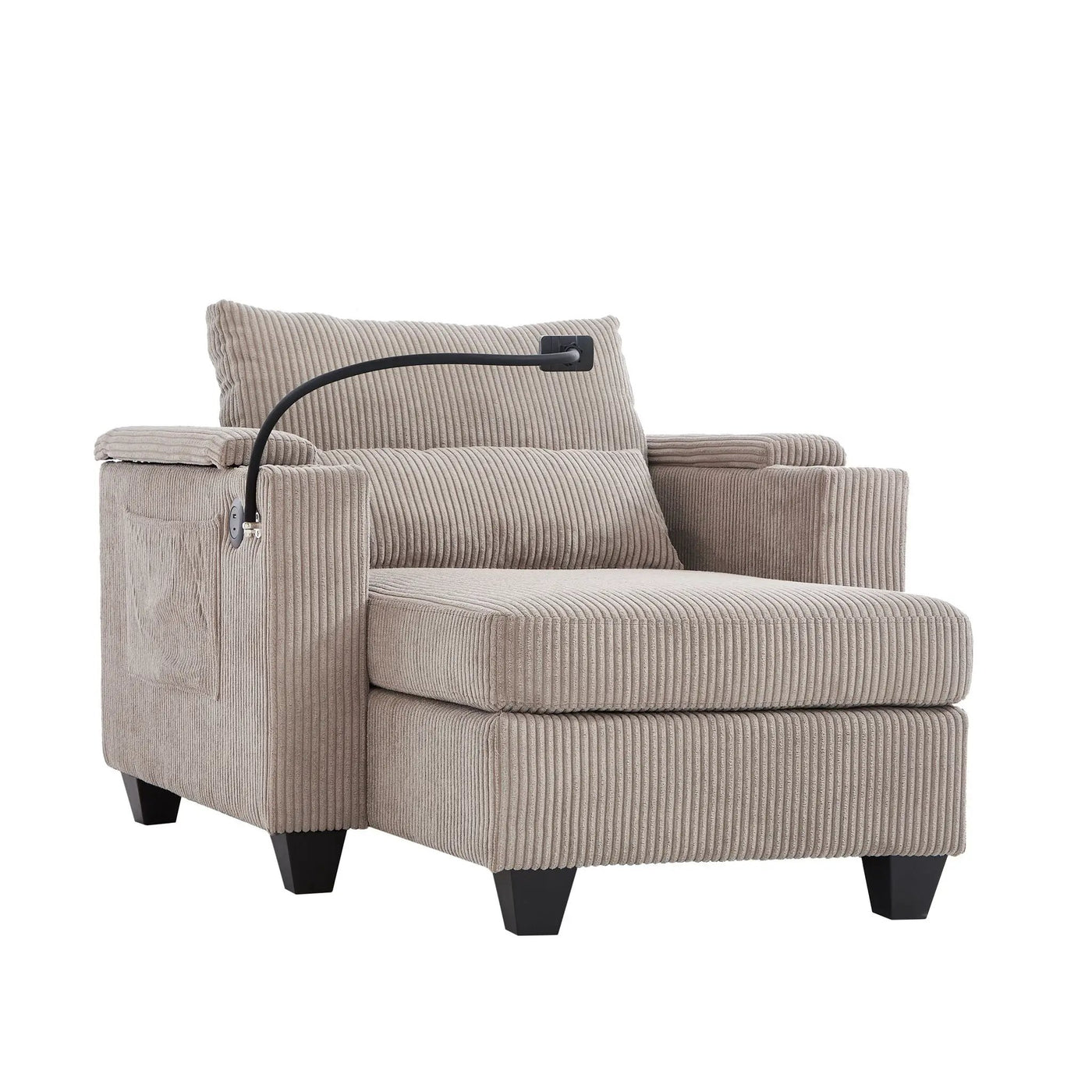 Convertible Chaise Lounge Sofa Chair With USB Ports, Cup Holders, Phone Holder And Storage by HouseOfZazla