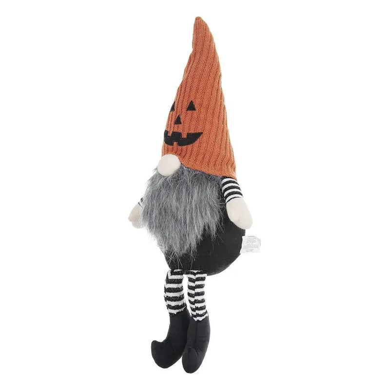 23.5" Seated Jack-O'-Lantern Gnome With Striped Limbs and Faux Fur Beard by HouseOfZazla