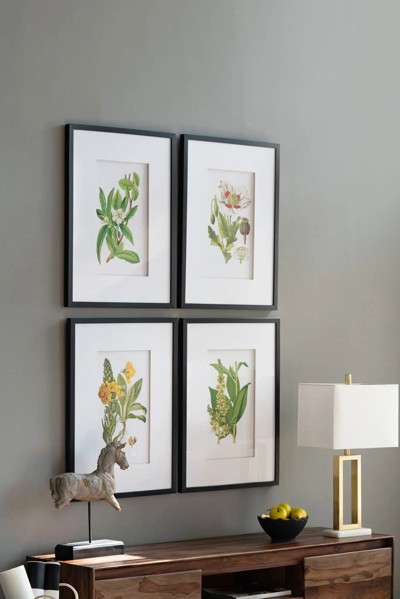 Botanical Flower Wall Art, Home Decor For Living Room Dining Room, Bedroom, Hallway (Set of 4) - White / Blue by Unique Piece Furniture