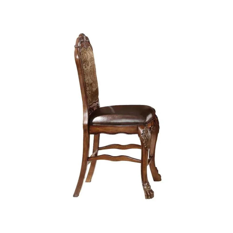 Dresden - Counter Height Chair (Set of 2) - Vintage Synthetic Leather Seat & Floral Fabric Back & Cherry Oak by Unique Piece Furniture