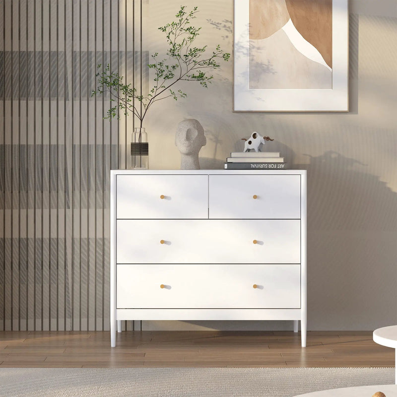 4 Drawer Kids Dresser With Antique Brass Pulls - White by Unique Piece Furniture