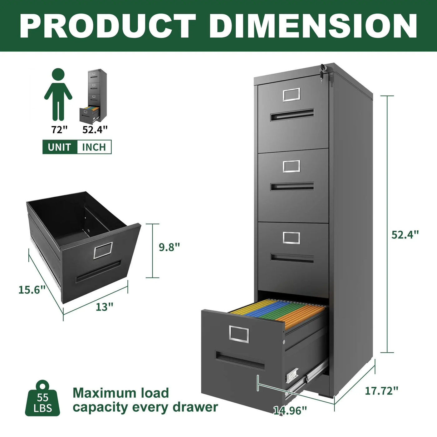 Premium Drawer File Cabinet With Lock, Metal Vertical Design, A4 Legal / Letter Size by HouseOfZazla