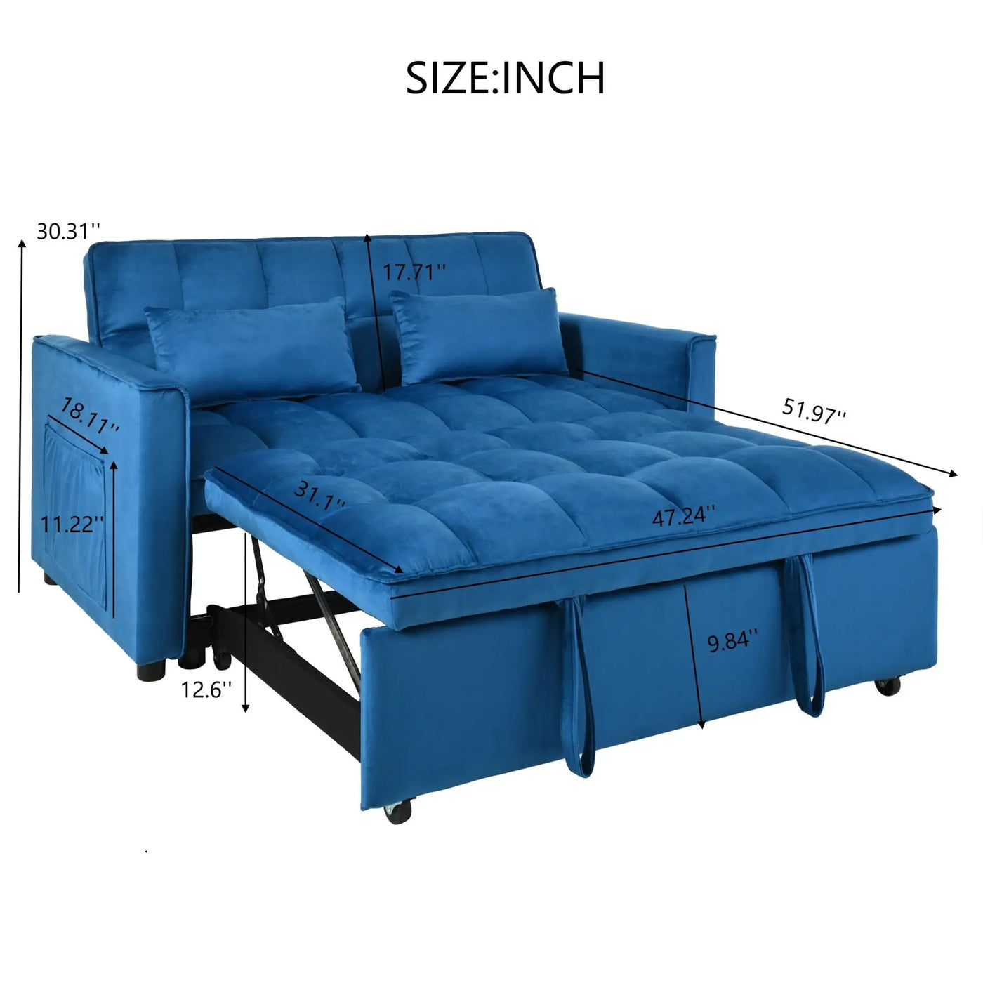 3 In 1 Pull Out Couch Convertible Sofa Bed With Reclining Backrest by Unique Piece Furniture