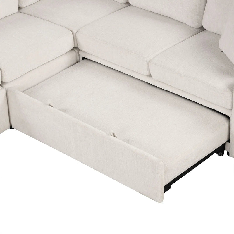 Sectional Sofa Convertible Pull-Out Bed With Storage Ottoman & USB Ports by Unique Piece Furniture