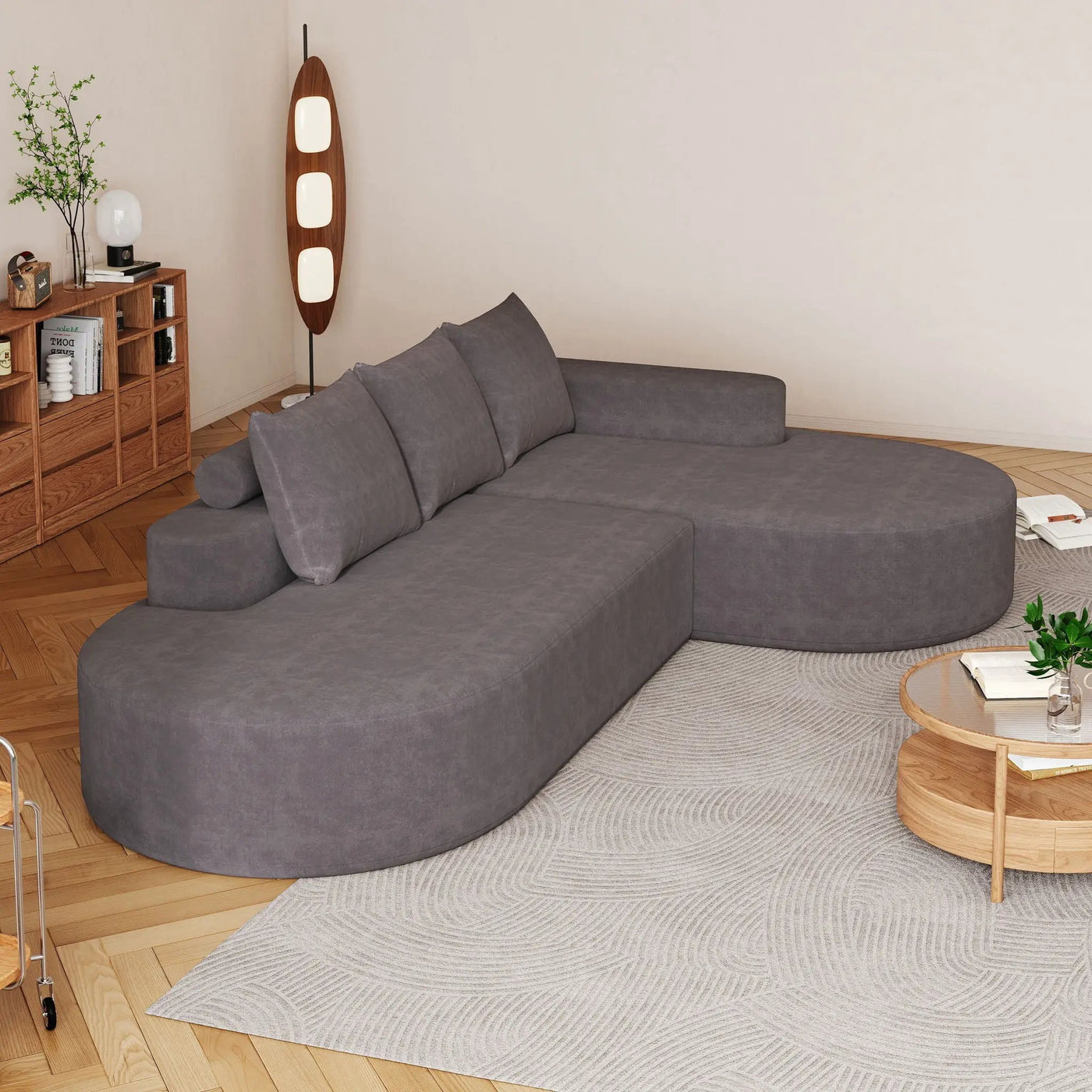 Modern Curved Sofa, L-Shaped Modular Sectional Set With 3 Pillows by HouseOfZazla