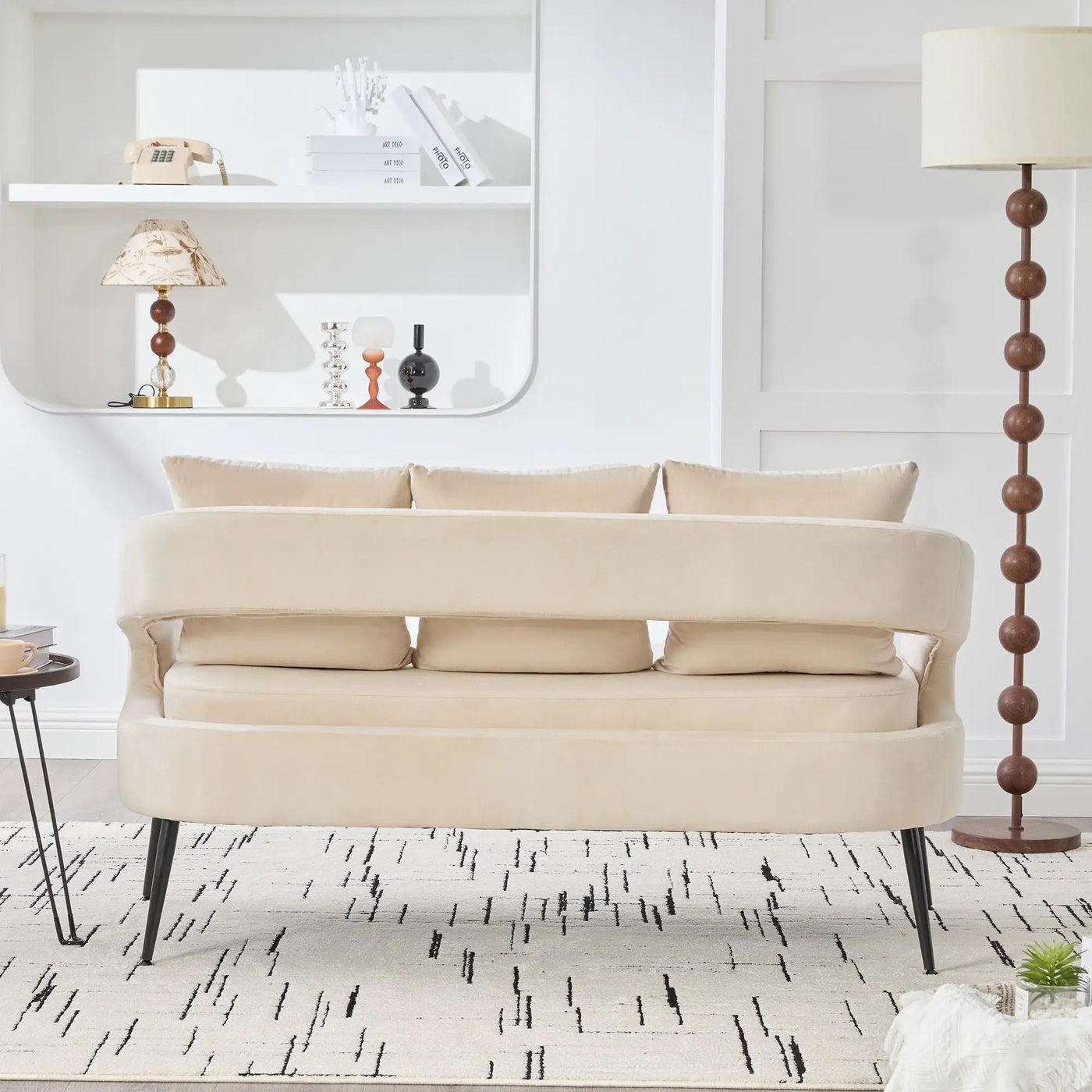 Open Back Loveseat Settee With 3 Pillows by Unique Piece Furniture
