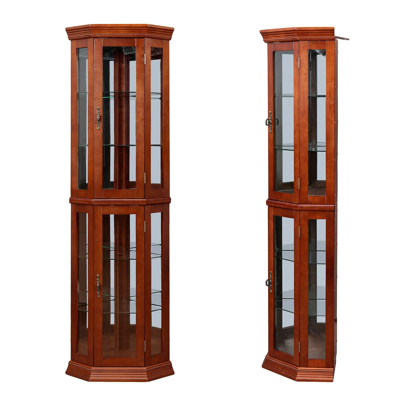 Corner Curio Cabinet With Lights, Adjustable Tempered Glass Shelves, Mirrored Back, Display Cabinet (E26 Light Bulb Not Included) by Unique Piece Furniture