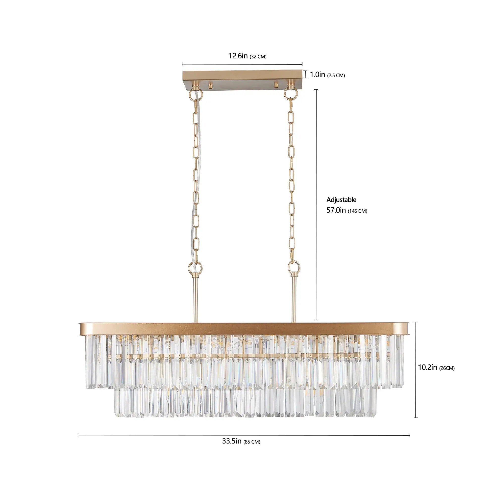 Rectangular Crystal Chandelier Adjustable Gold Iron Ceiling Light by HouseOfZazla
