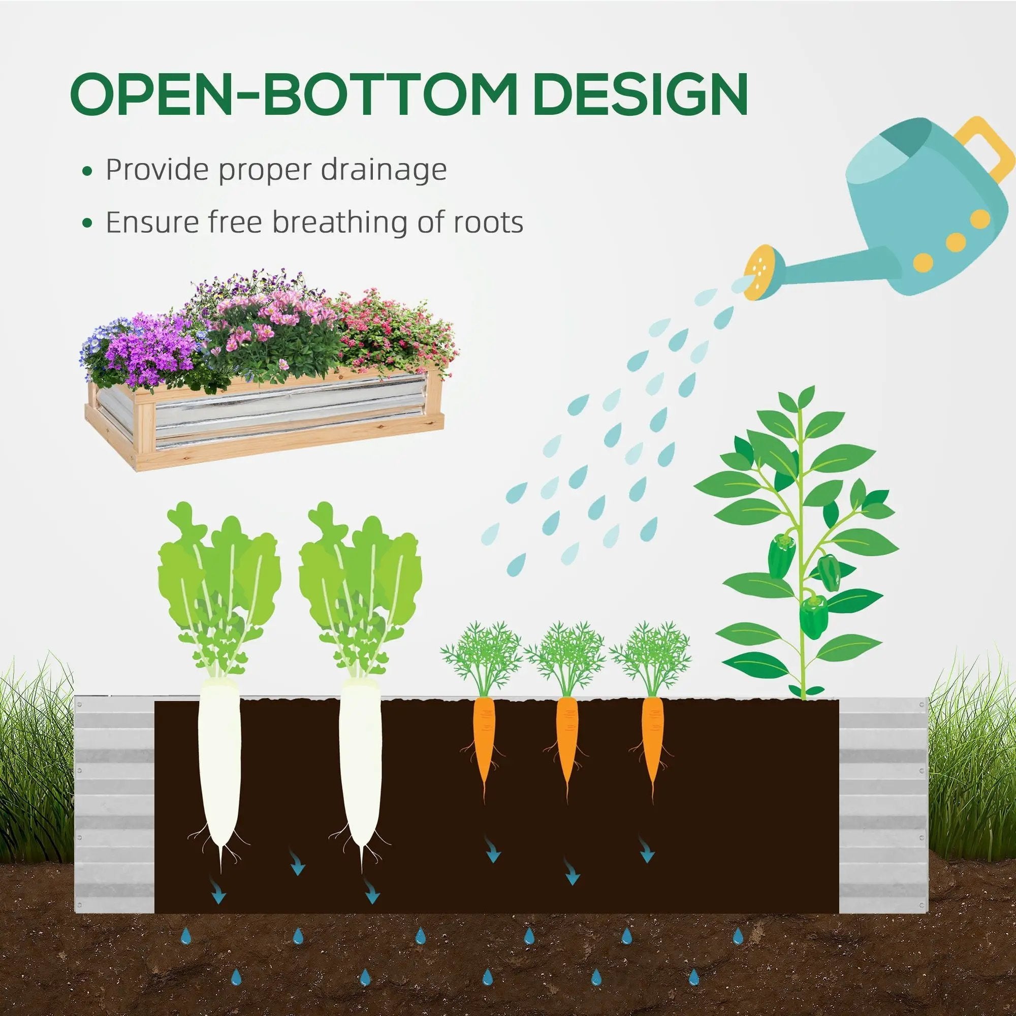 Outsunny - Raised Garden Bed With Polycarbonate Greenhouse, Wooden Garden Cold Frame Greenhouse, Flower Planter Protection, 48" x 24" x 32" - Natural by HouseOfZazla