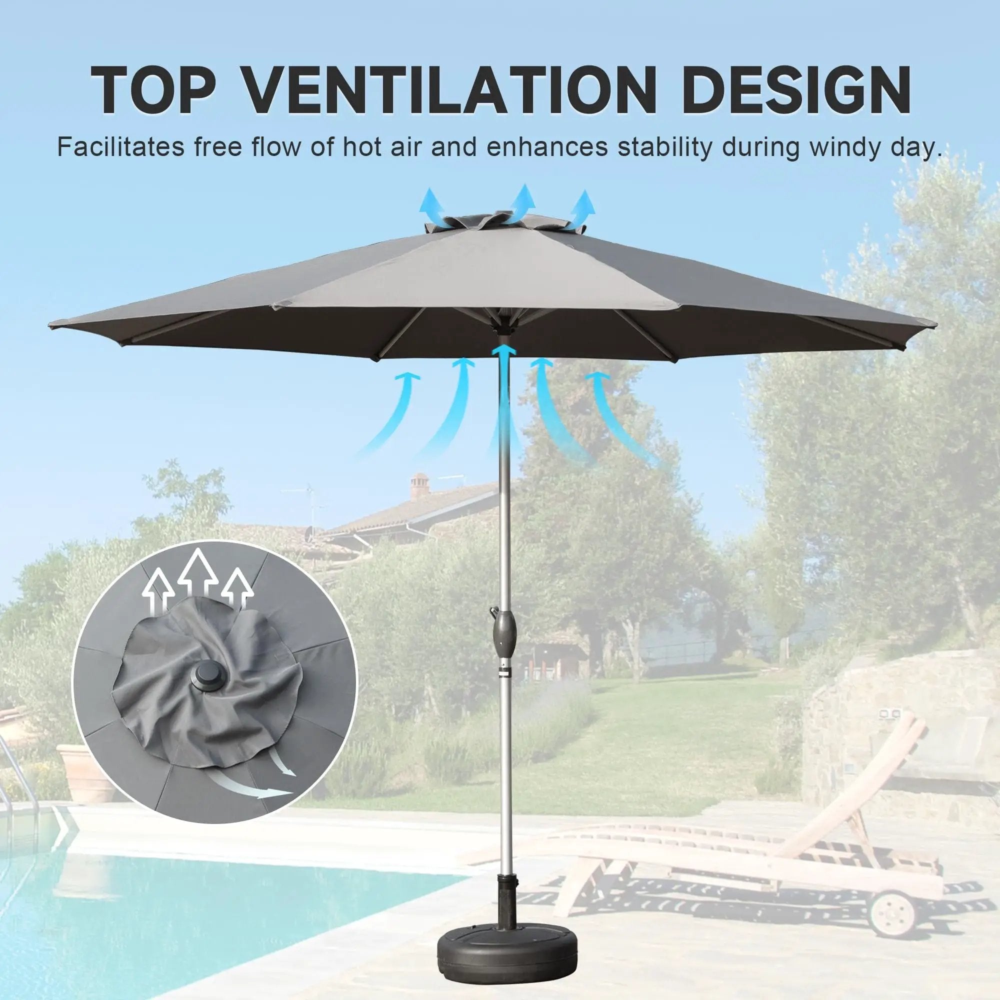 9FT Patio Umbrella, Outdoor Table Umbrella with Push Button Tilt and Crank, UV Protection Waterproof Market Sun Umbrella by HouseOfZazla