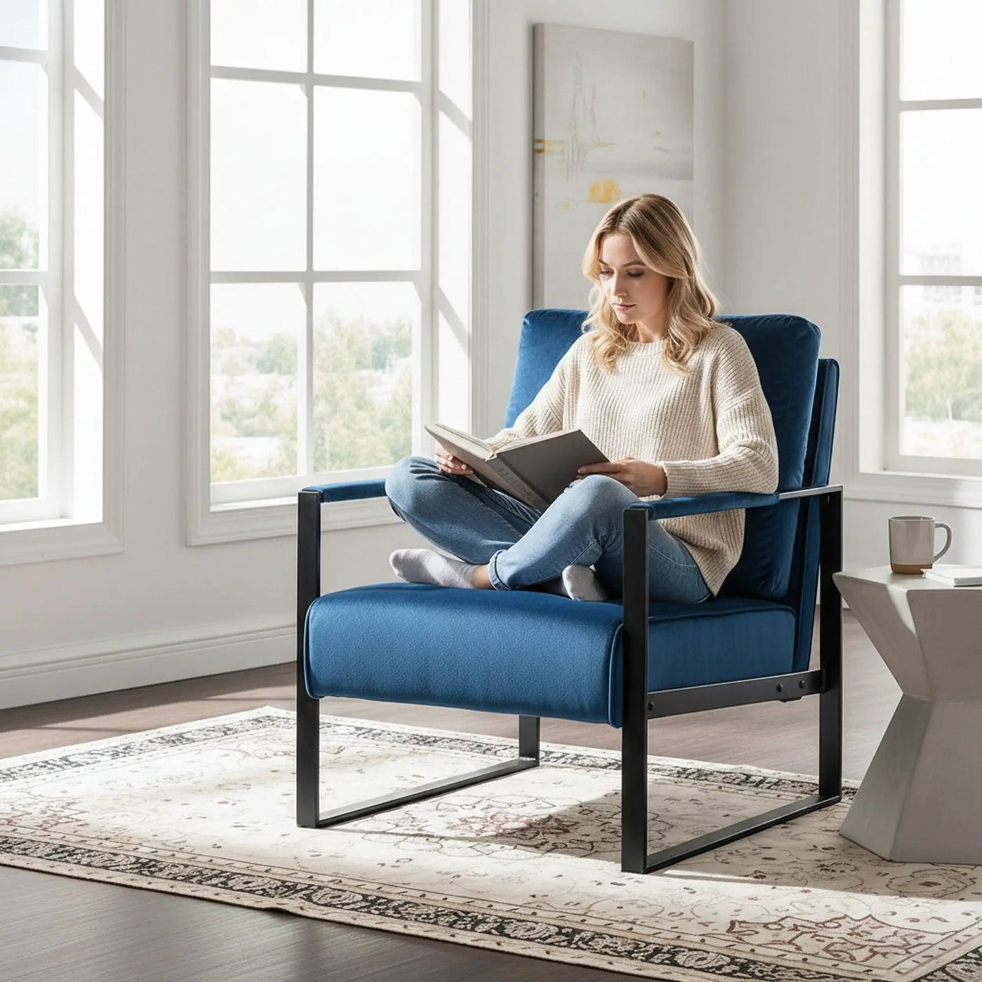 Classic Mid Century Modern Accent Chair With Durable Square Metal Frame, Armchair by Unique Piece Furniture