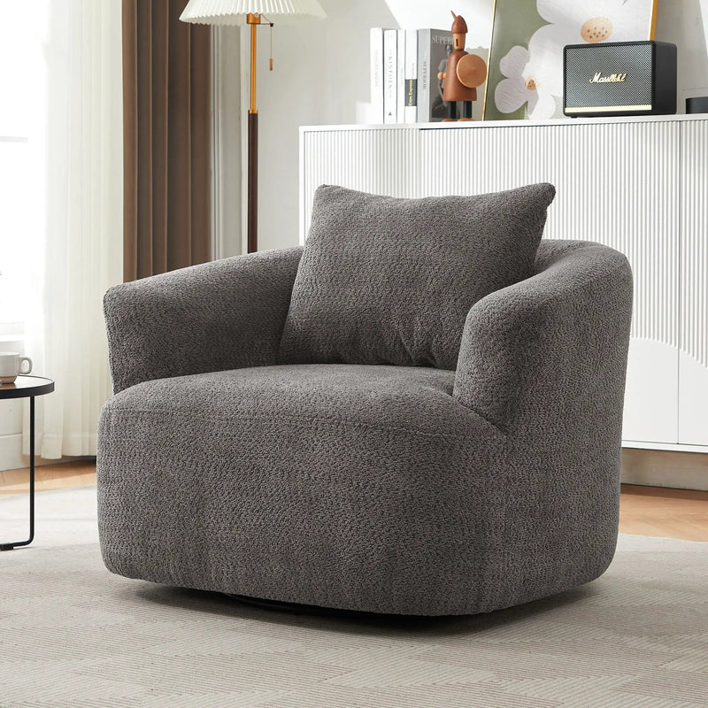 360° Swivel Barrel Sofa Chair With Throw Pillow, Upholstered Accent Chair by HouseOfZazla