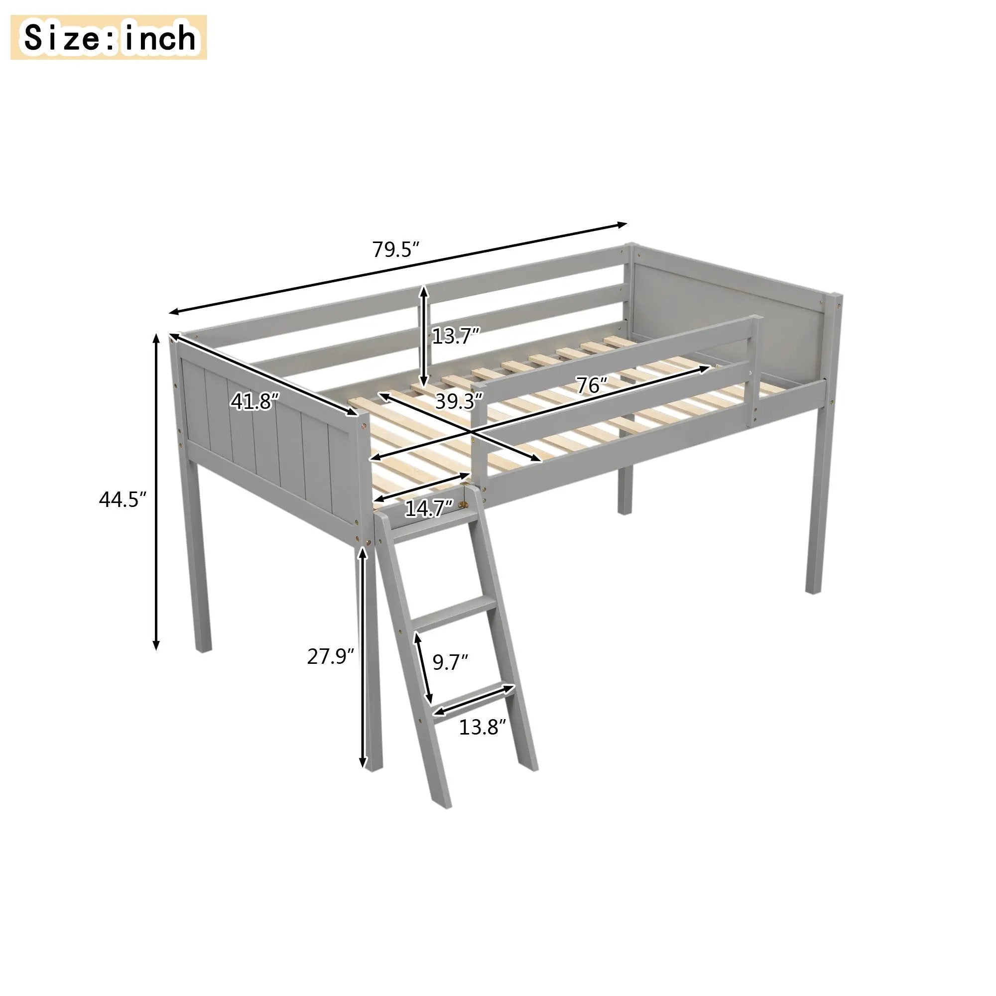 Low Loft Bed With Adjustable Ladder by Unique Piece Furniture