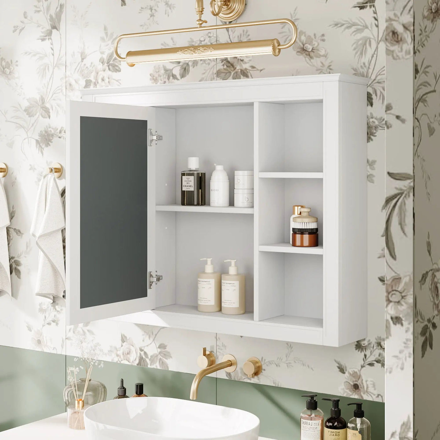 Wall Mounted Medicine Cabinet With Mirror, Storage Cabinet Featuring 6 Open Shelves And Adjustable Interior by HouseOfZazla