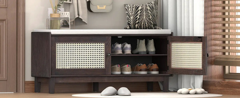 TREXM Boho Rattan Entryway Bench with Storage by HouseOfZazla