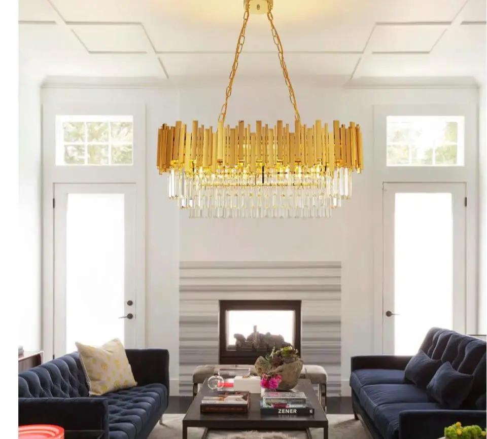 AOOCOW Modern Crystal Chandelier Luxury Gold Chandelier Lights Contemporary Oval Crystal Kitchen Island Chandelier Large Raindrop Pendant Light Fixture by Selzalot