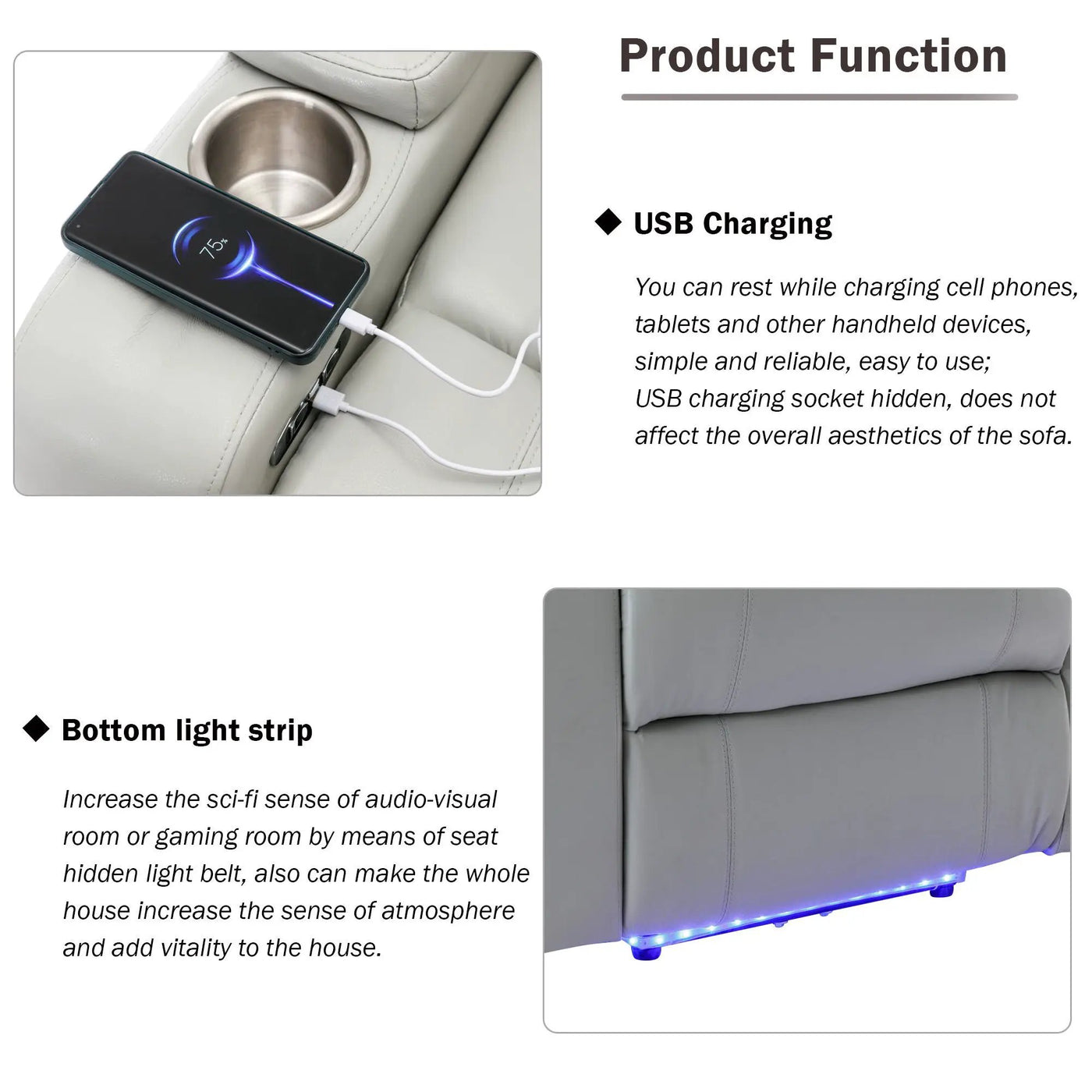 Power Motion Recliner Electric Power Recliner With USB Charging Port, Hidden Arm Storage, Convenient Cup Holder And tooth Speaker by Unique Piece Furniture