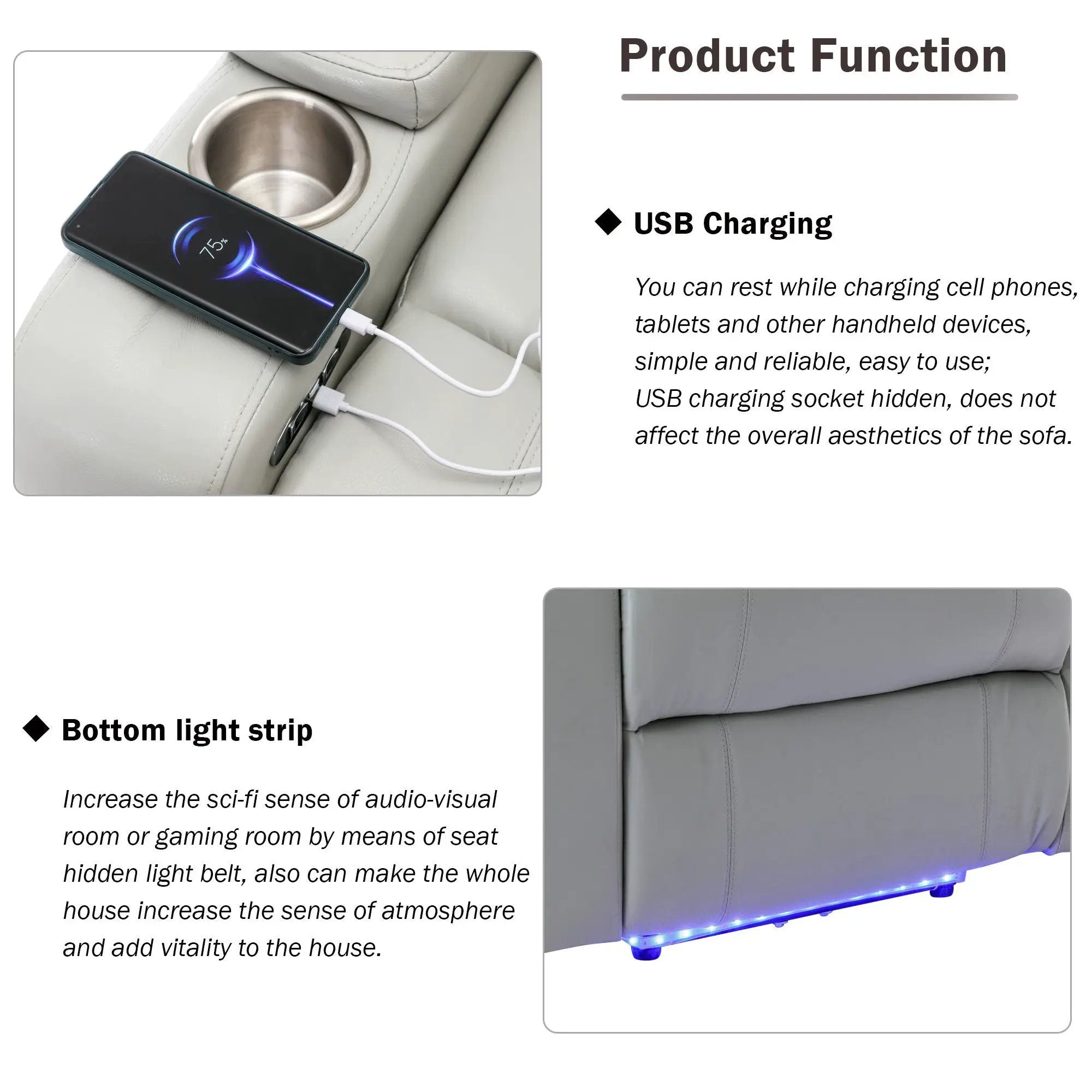 Power Motion Recliner Electric Power Recliner With USB Charging Port, Hidden Arm Storage, Convenient Cup Holder And tooth Speaker by Unique Piece Furniture