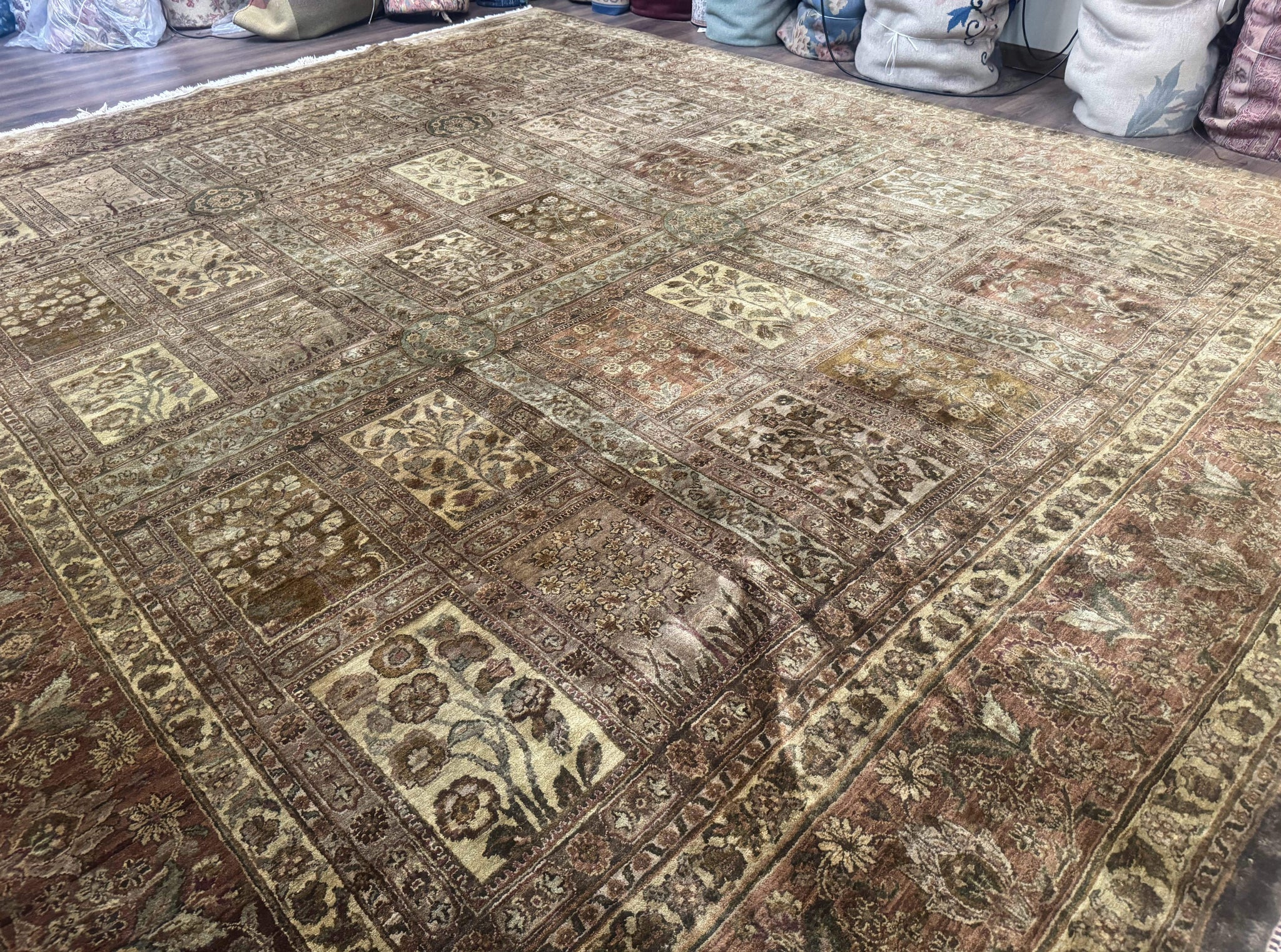 Large Indian Wool Rug 12x14, Wool Handmade Panel Design Carpet, Traditional, Palace Size by Jewel Rugs