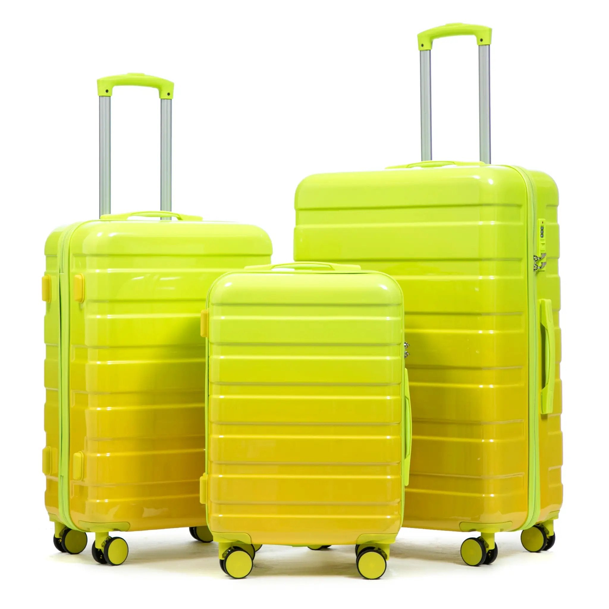 20'/24'/28' 3-Piece PC Spinner Wheel Luggage Set (Yellow+Green) by HouseOfZazla